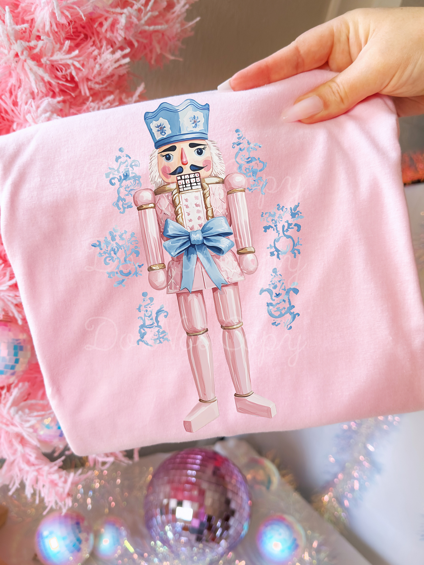 Blue Floral Nut Cracker DTF Graphics