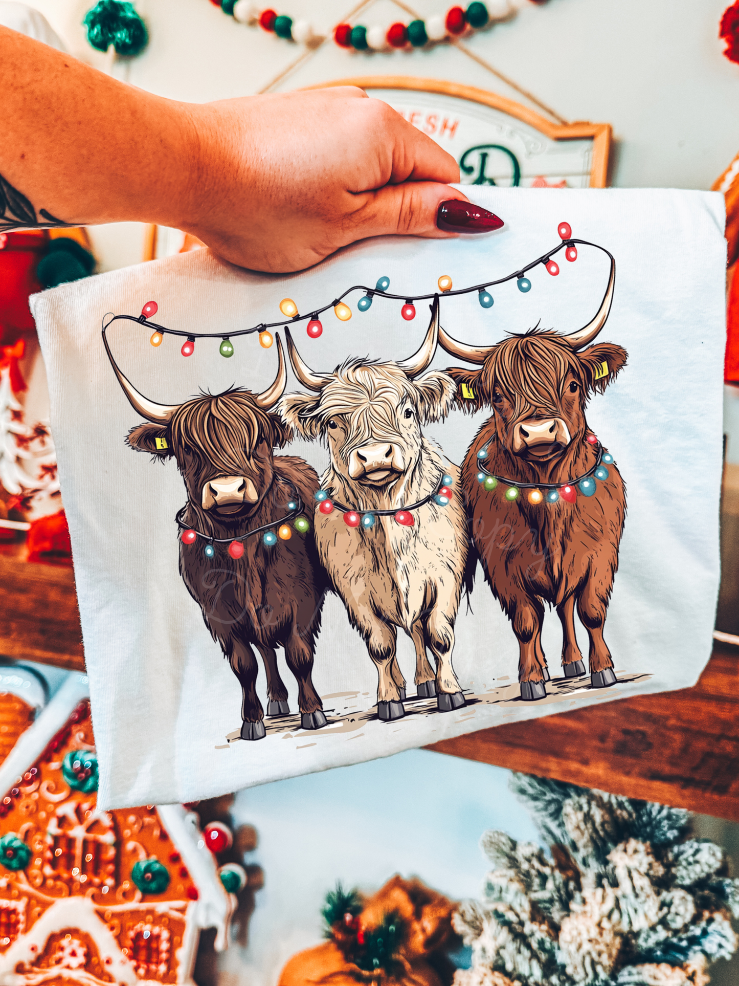 Christmas Highland Cow DTF Graphics