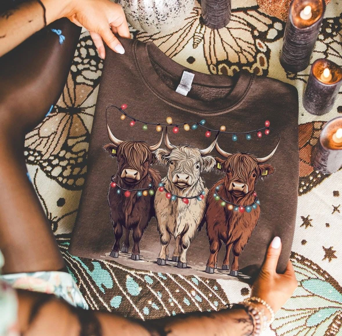 Christmas Highland Cow DTF Graphics