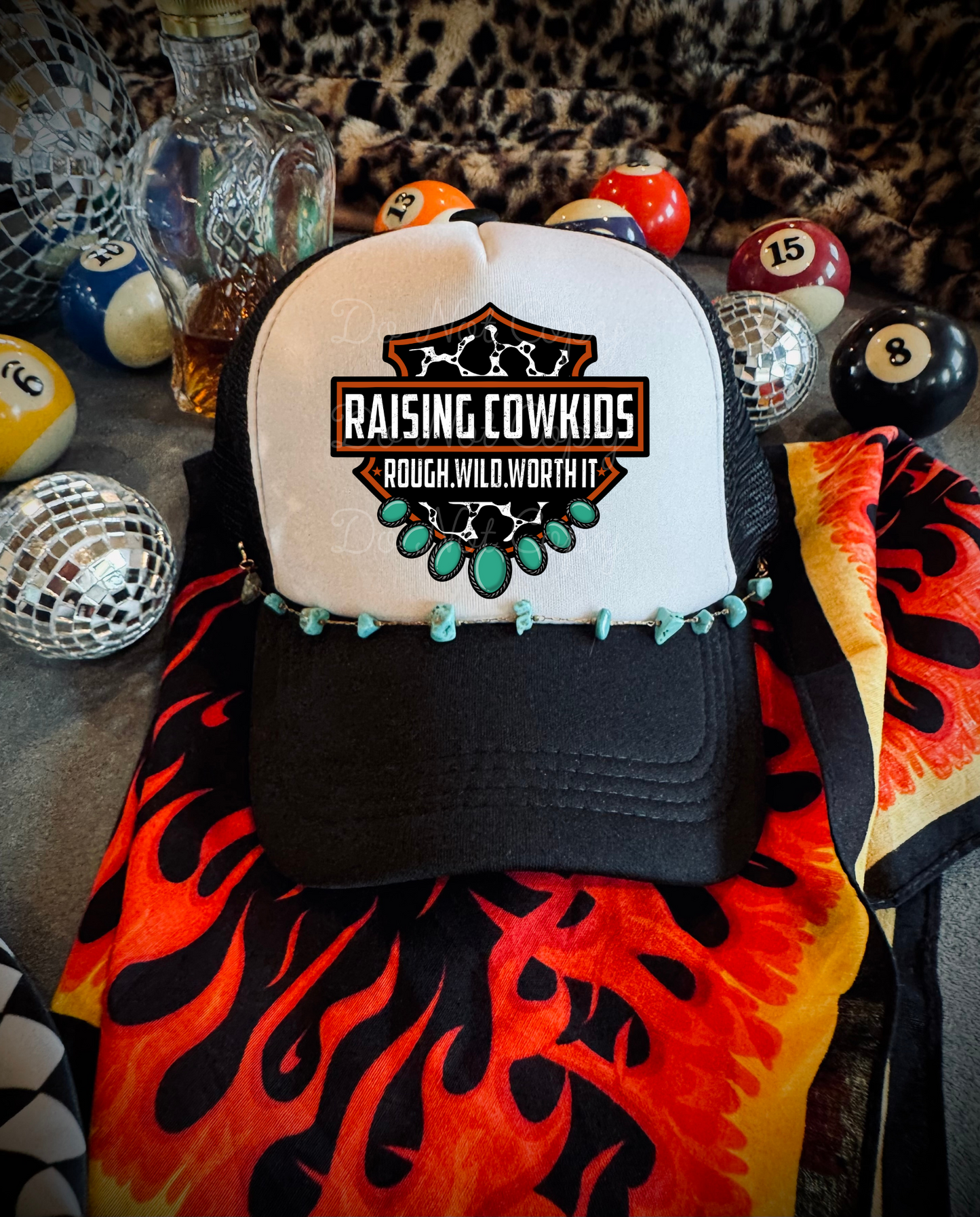 Raising Cowkids DTF Black + White Hat (TAT 15 BIZ DAYS)