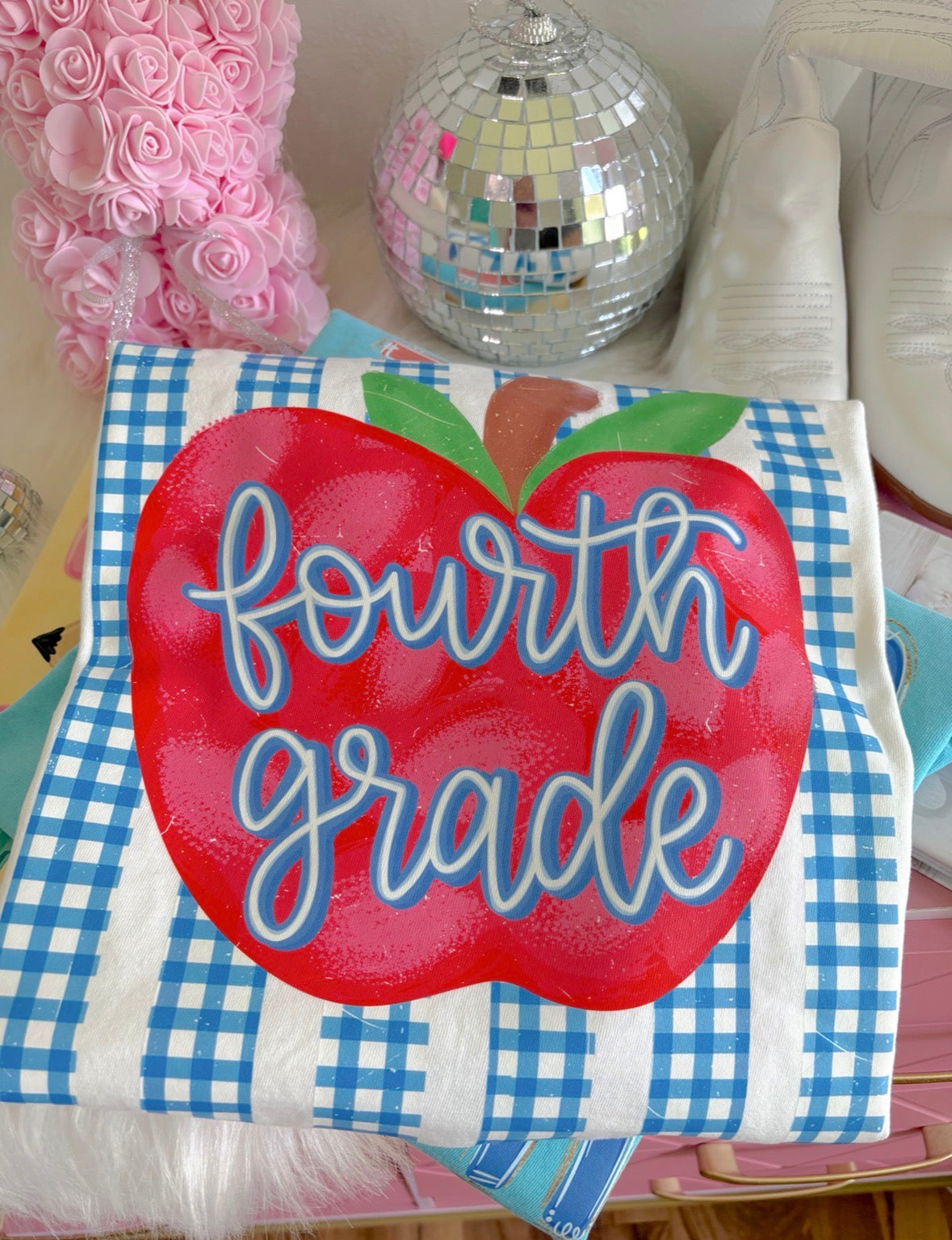 4th Grade Apple & Stripes Rainbow Stripes DTF Graphics