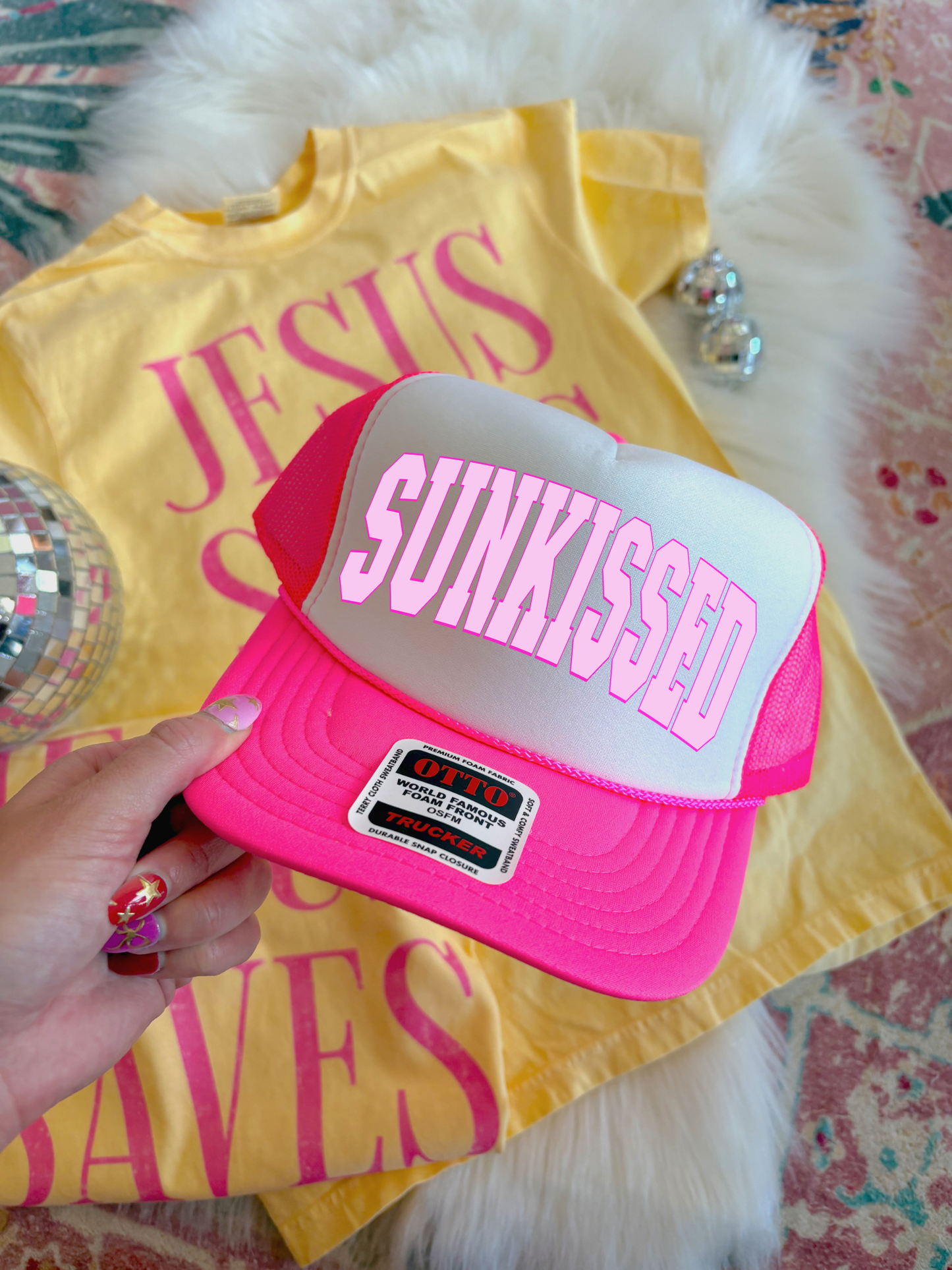 Sunkissed DTF Hot Pink + White Hat