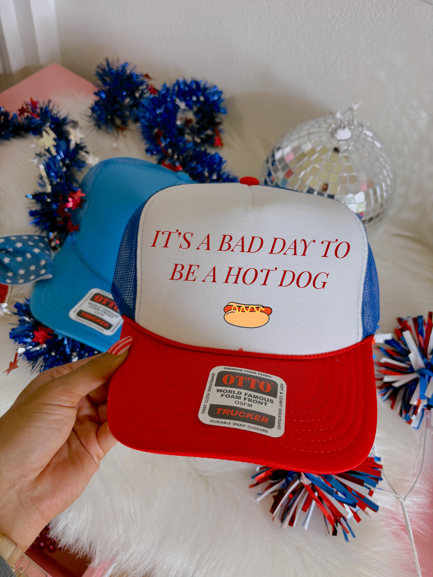 Bad Day To Be A Hotdog DTF Red, White & Blue Hat