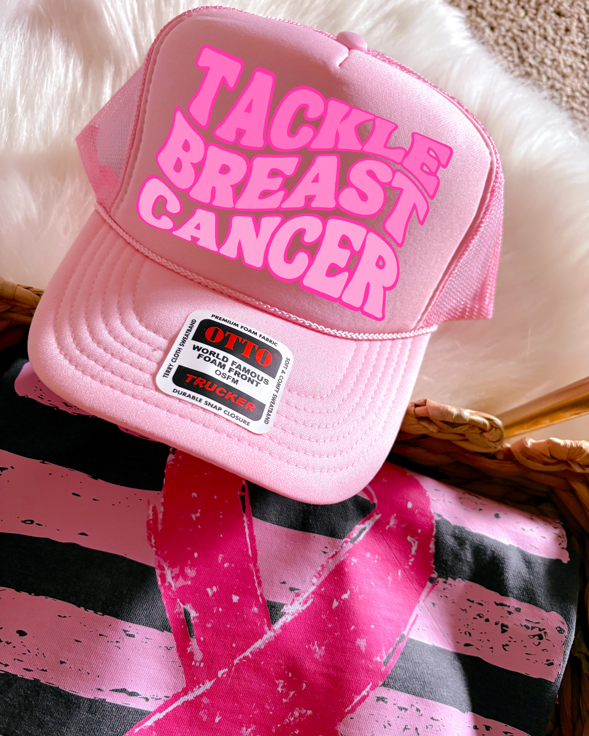 Tackle Breast Cancer DTF Light Pink Hat