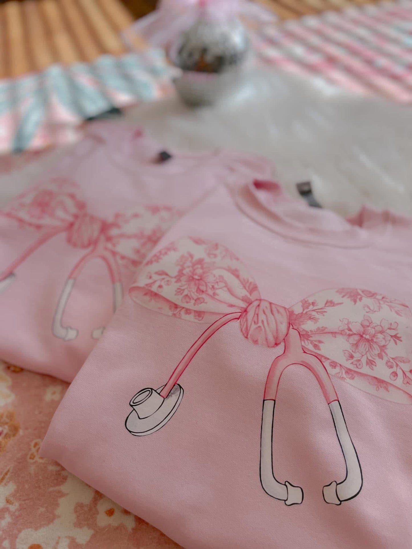 Pink Floral Stethoscope DTF Graphics