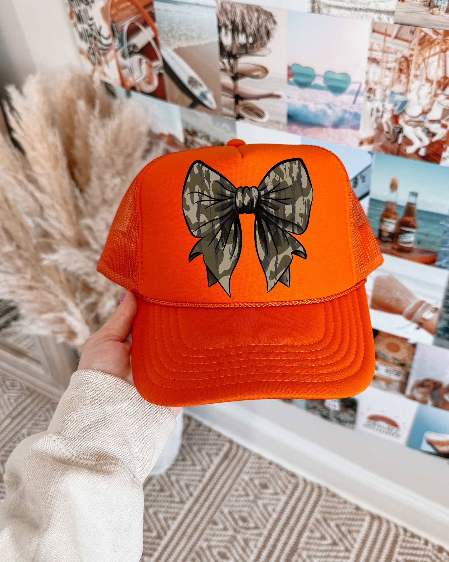 Camo Bow DTF Orange Hat (TAT 15 BIZ DAYS)