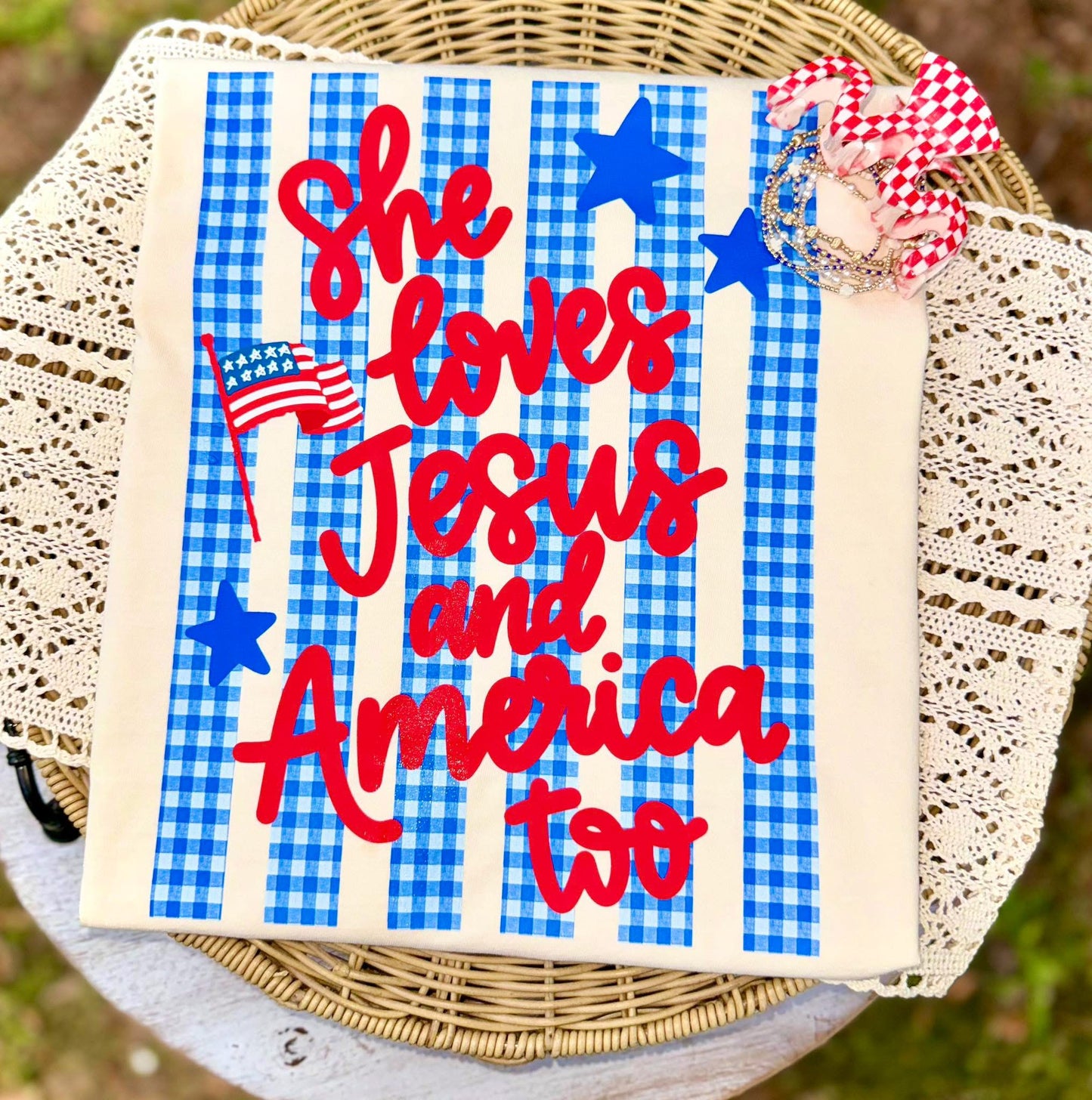 She Loves Jesus And America Too DTF Graphics