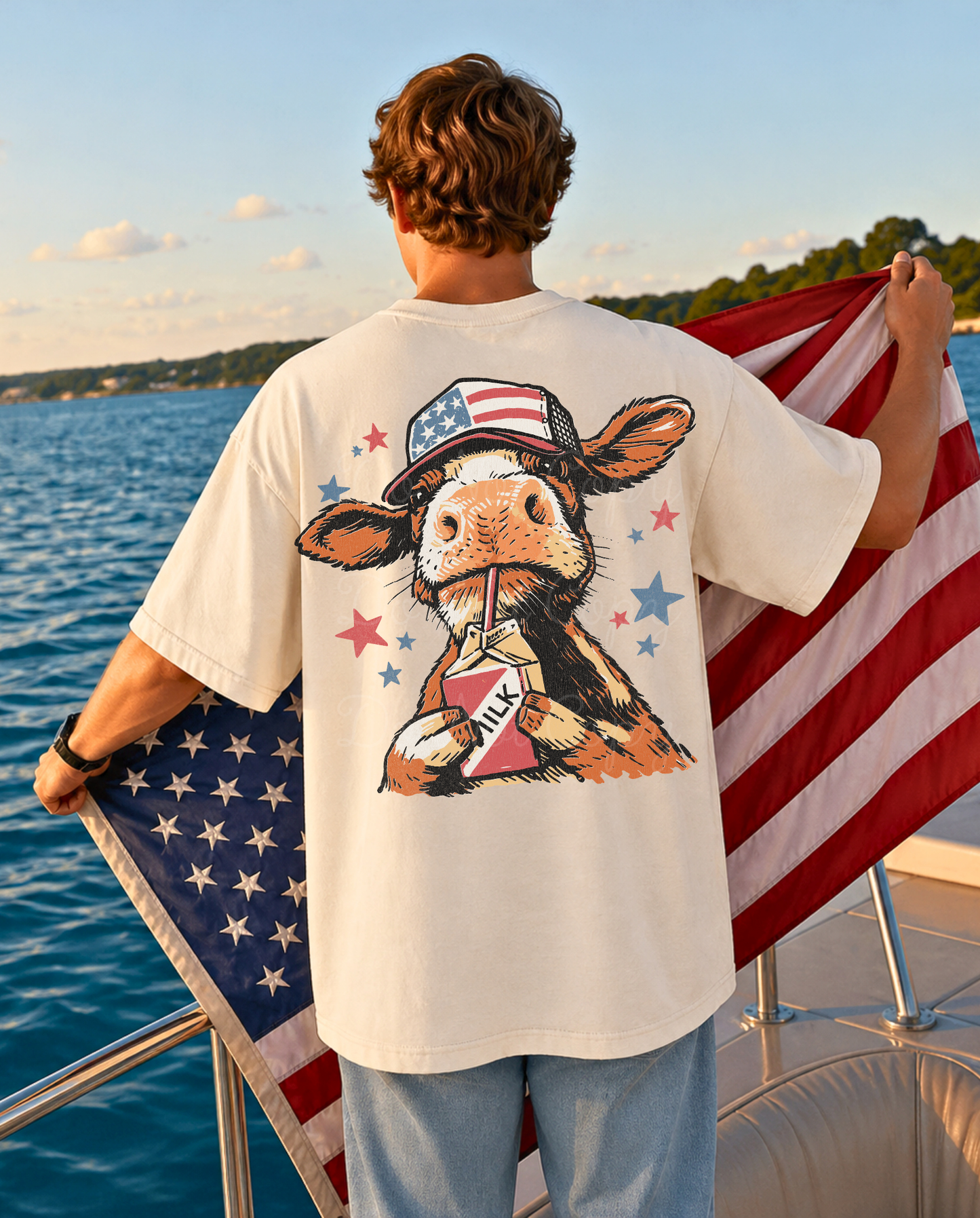 Patriotic Cow DTF Graphics (On Back)