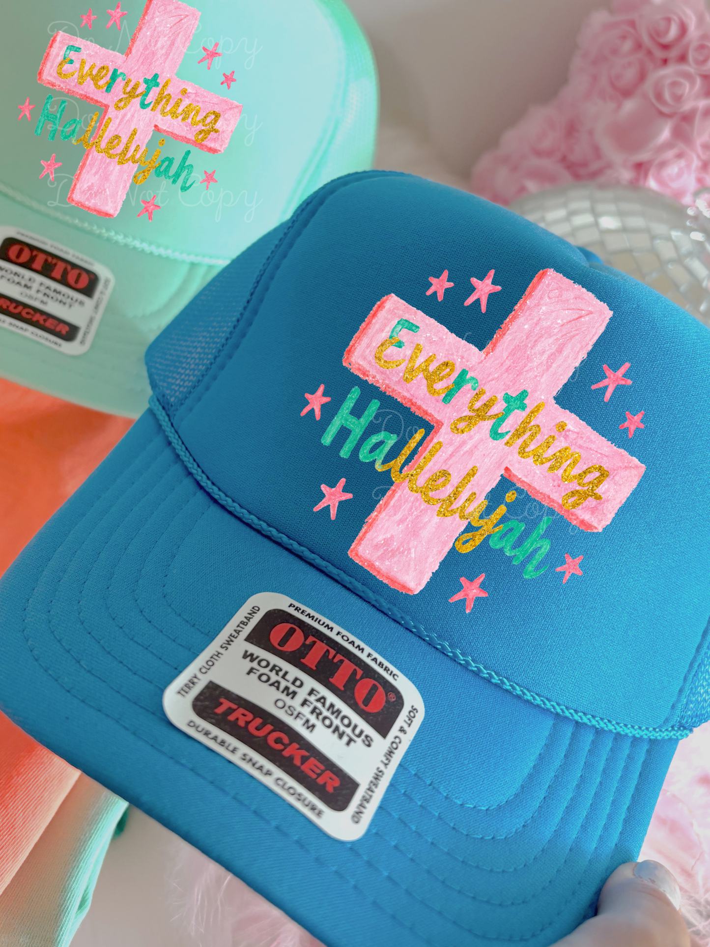 Everything Hallelujah DTF Neon Blue Hat