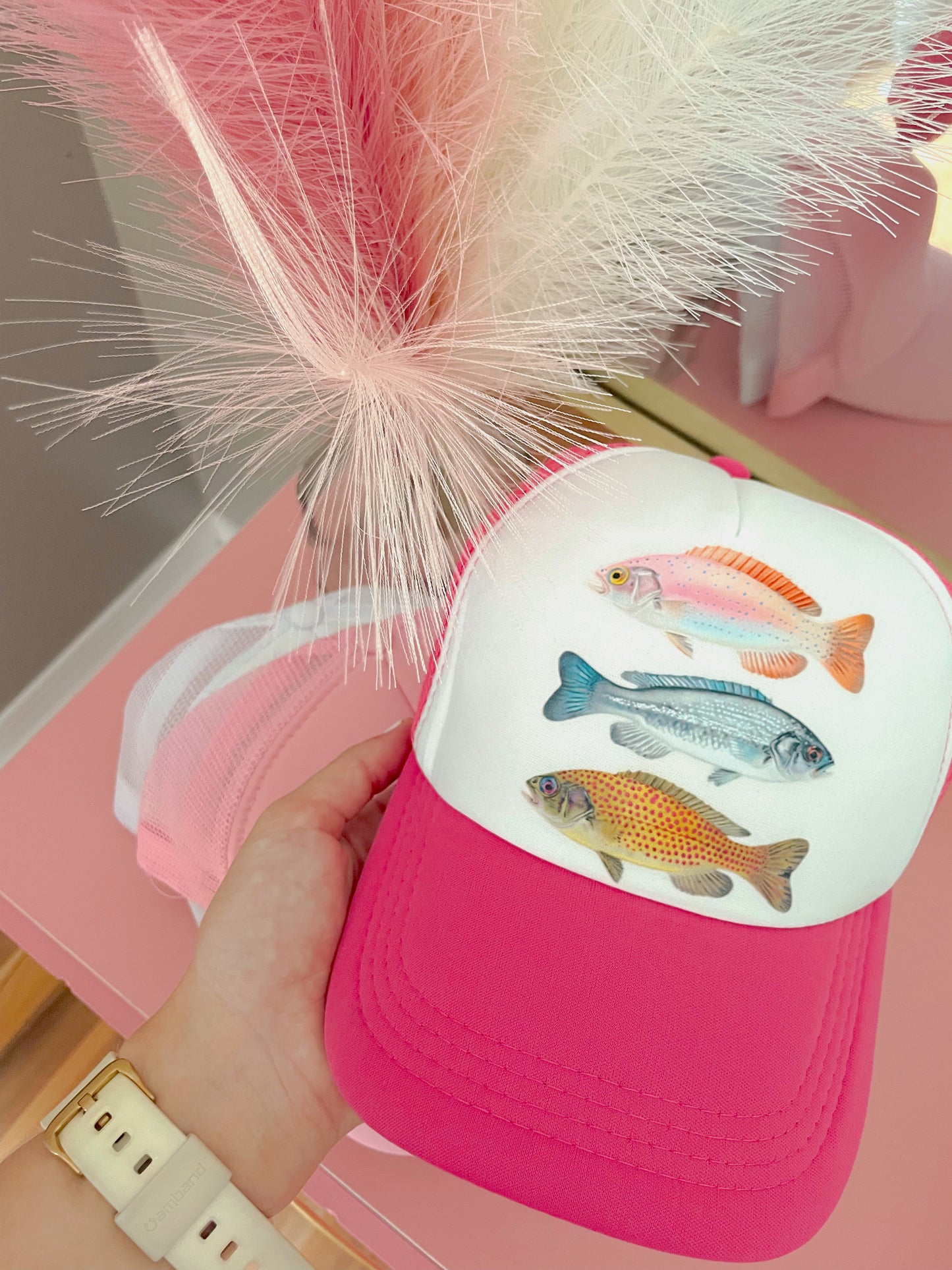 Fish Trio DTF Pink + White Hat (TAT 15 BIZ DAYS)