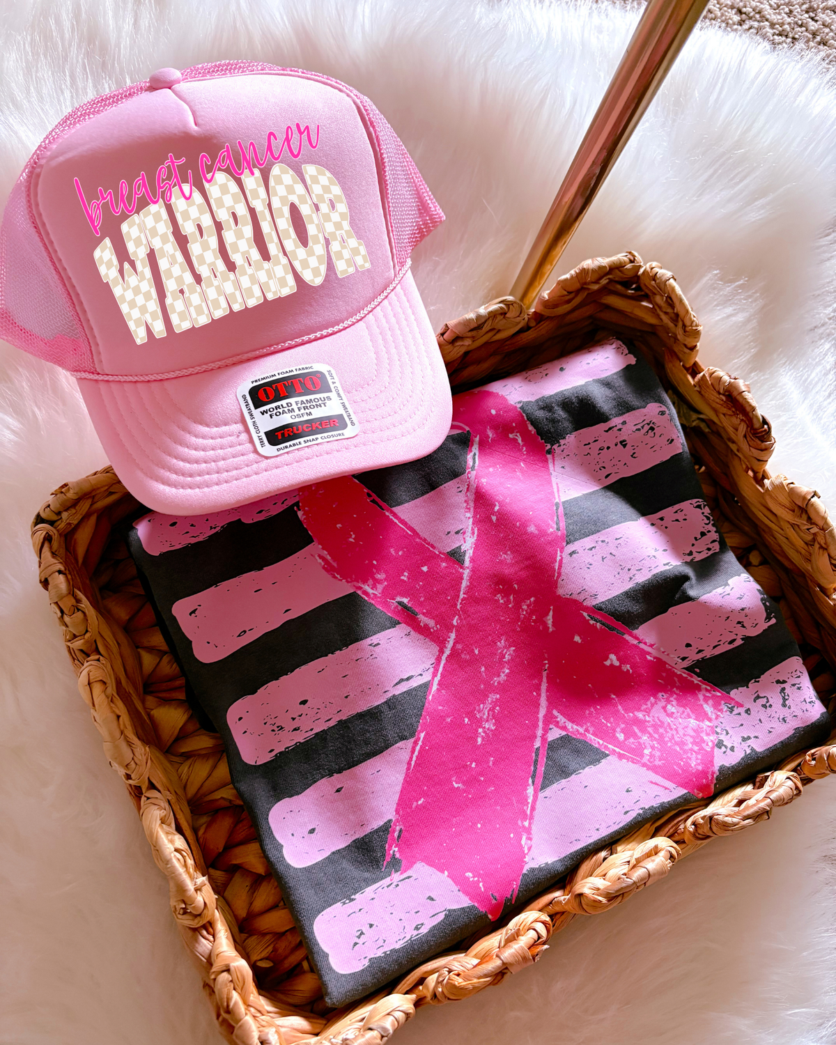 Breast Cancer Warrior DTF Light Pink Hat