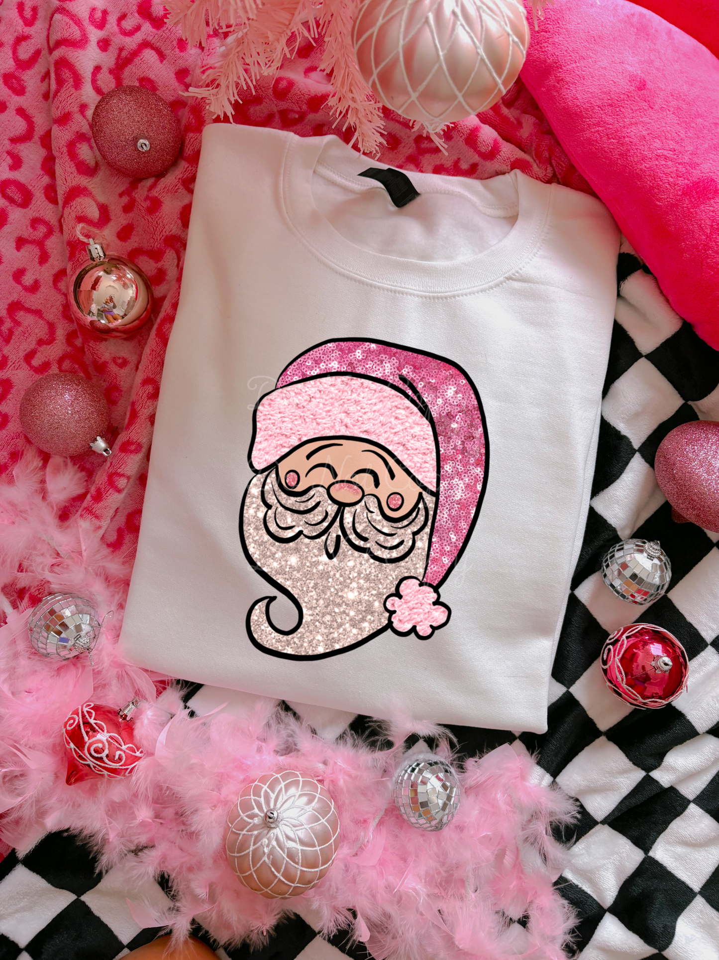 Faux Glitter Pink Santa DTF Graphics