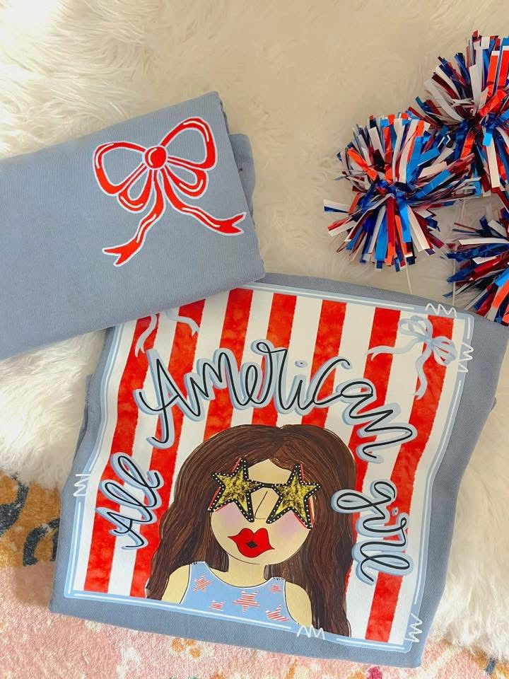 All American Girl Brunette (front & back) DTF Graphics
