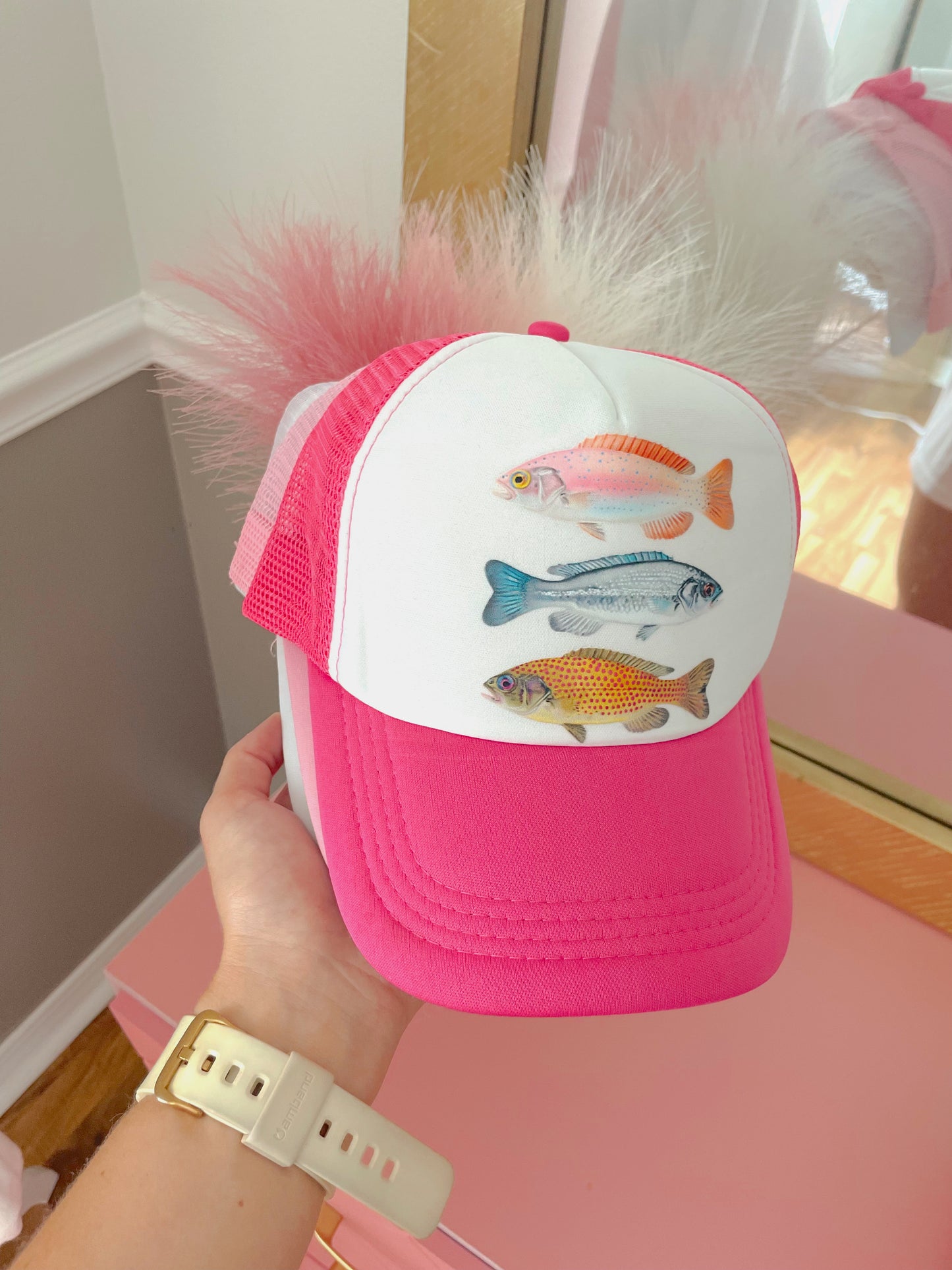 Fish Trio DTF Pink + White Hat (TAT 15 BIZ DAYS)