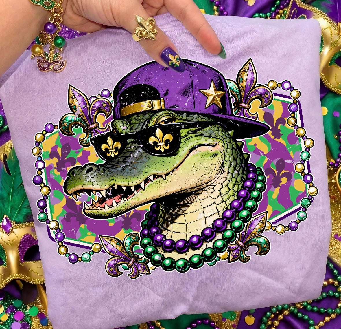 Mardi Gras Gator DTF Graphics