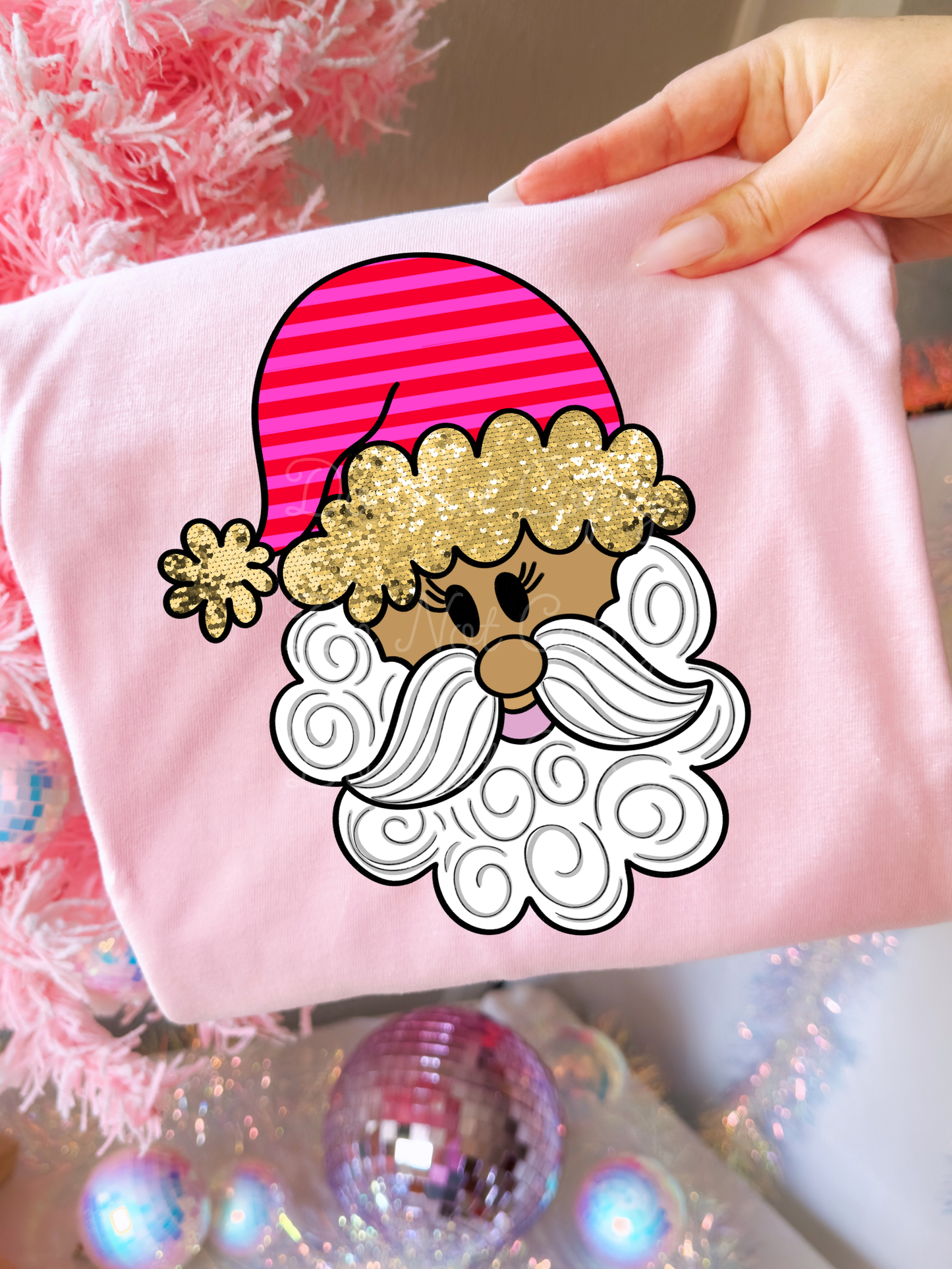 Santa Pink Stripes DTF Graphics