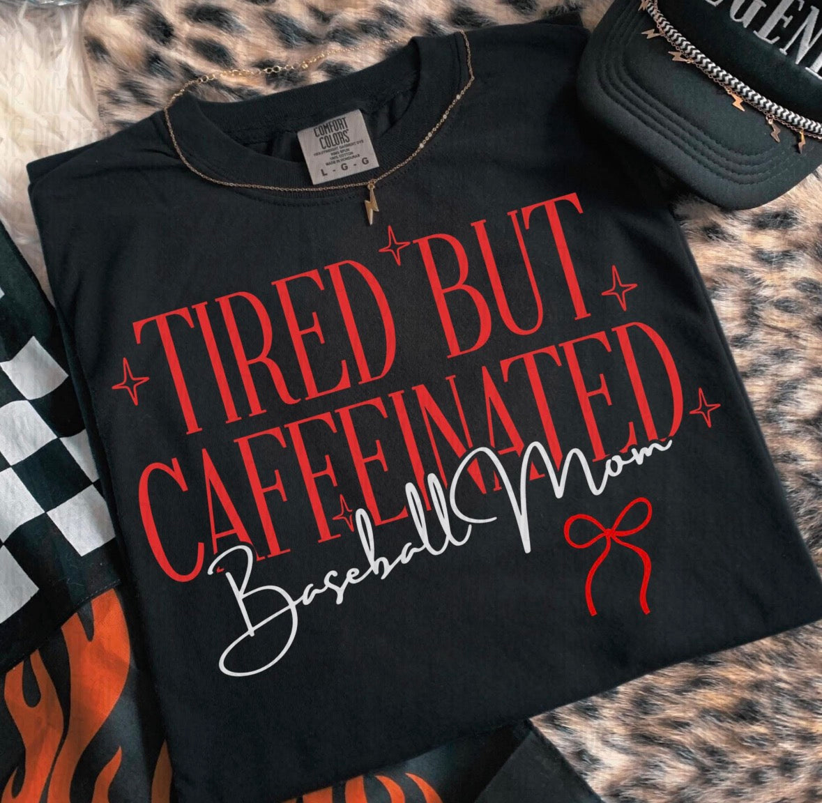 Tired But Caffeinated Baseball Mom DTF Graphics