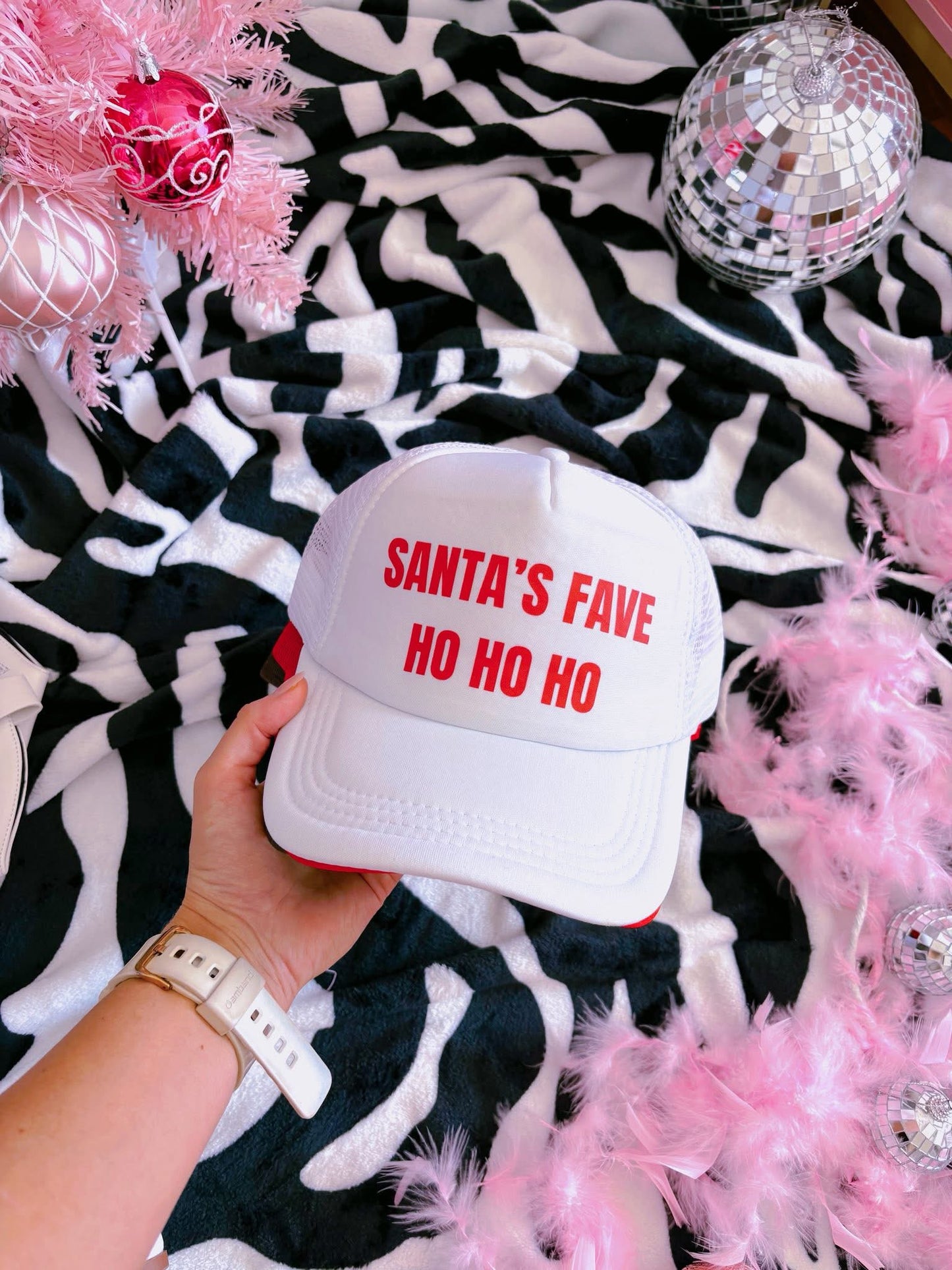 Santa’s Fave Ho Ho Ho DTF White Hat (TAT 15 BIZ DAYS)