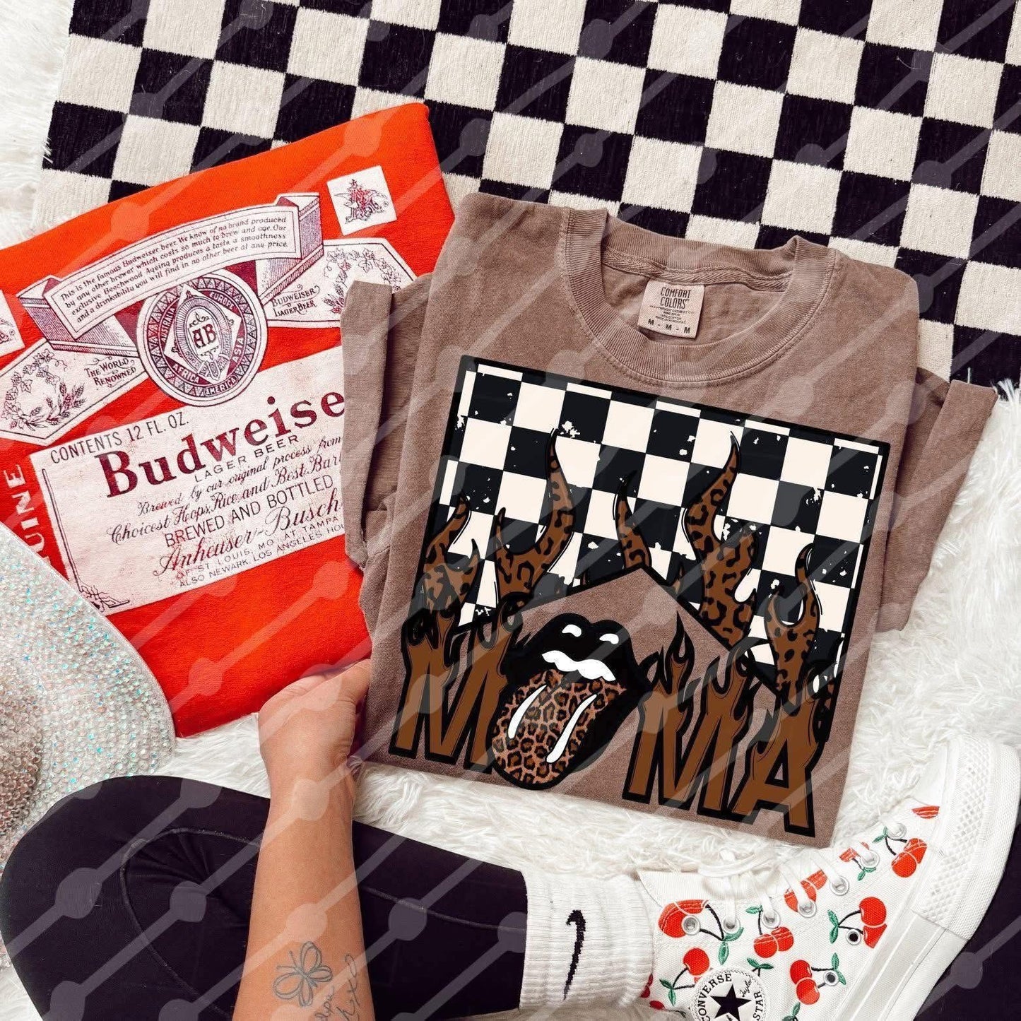 Mama Brown Checkered Tongue DTF Graphics