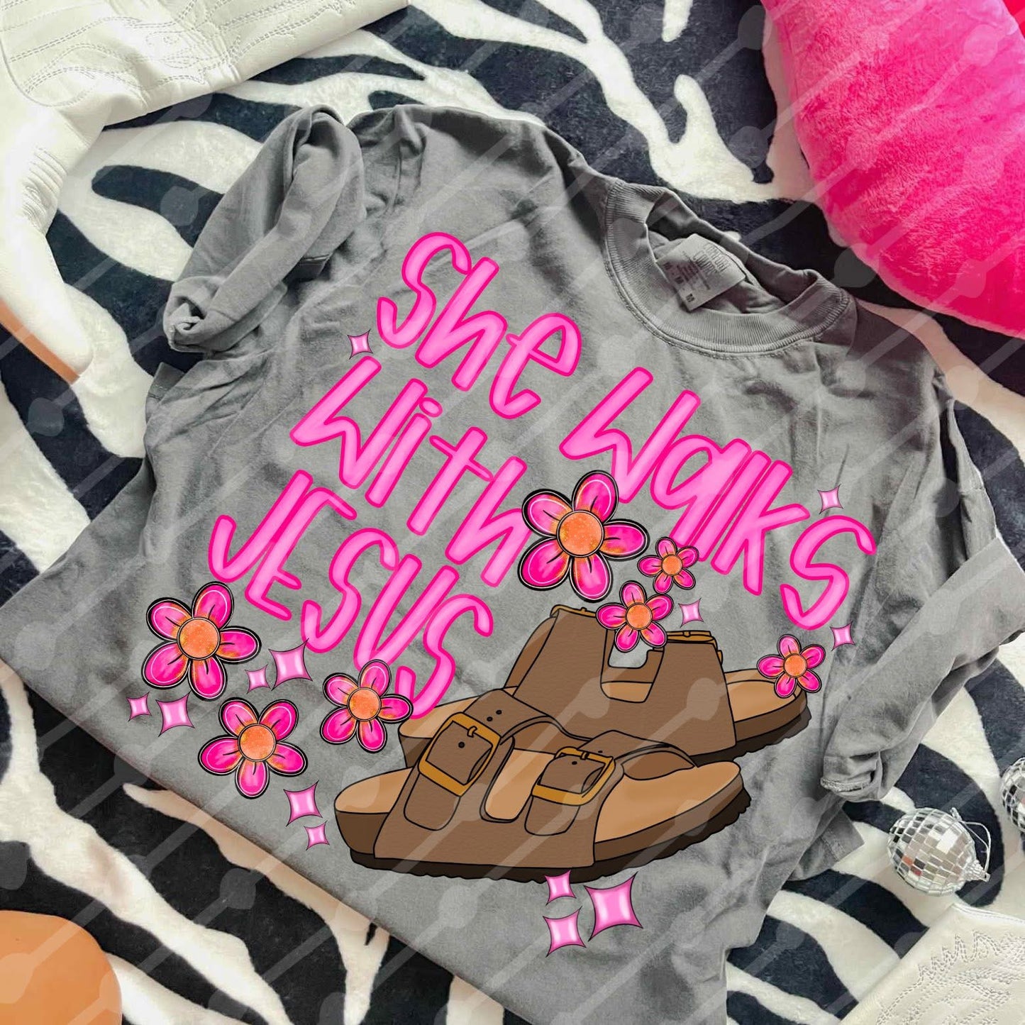 She Walks With Jesus DTF Graphics