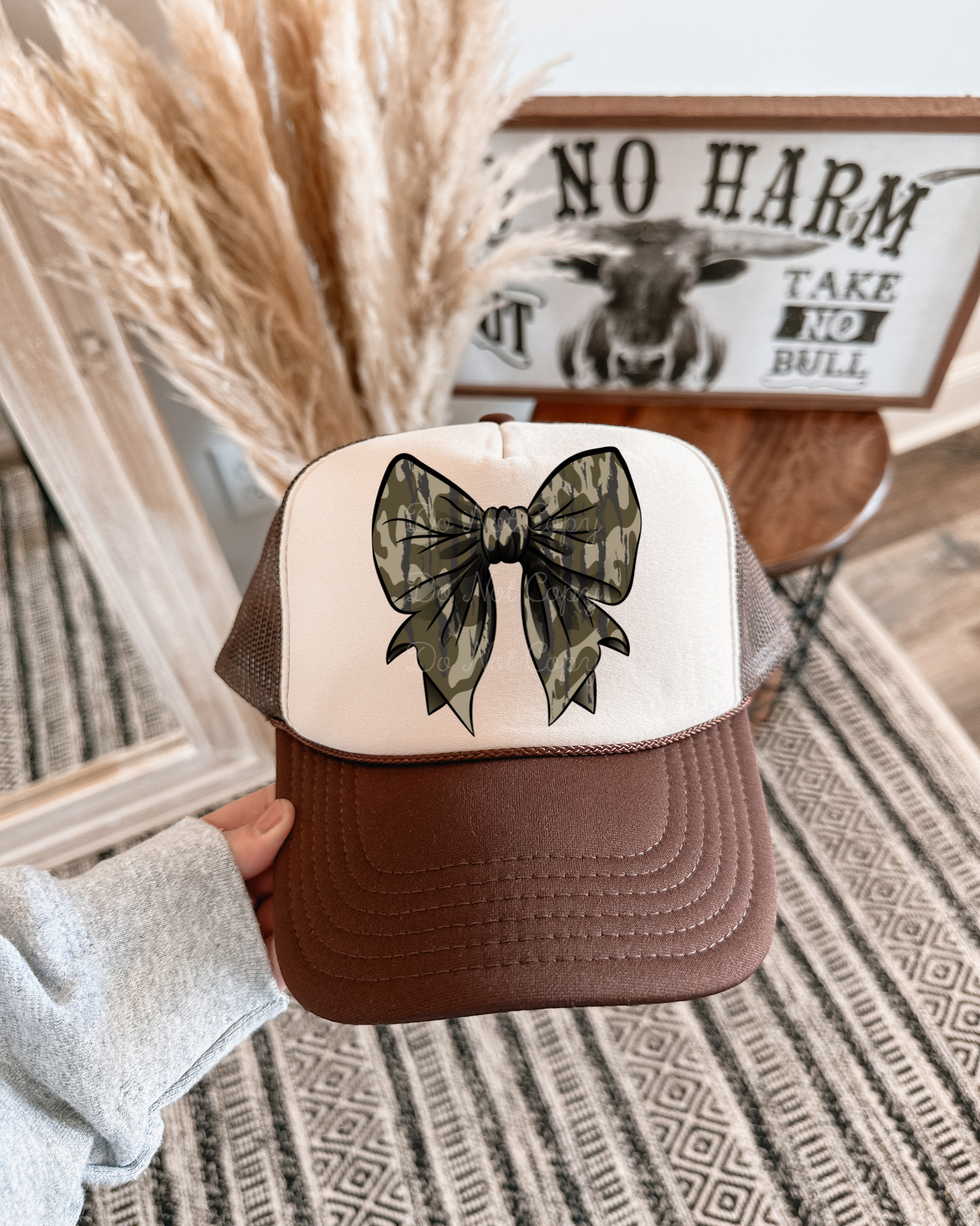 Camo Bow DTF Brown + Tan Hat (TAT 15 BIZ DAYS)