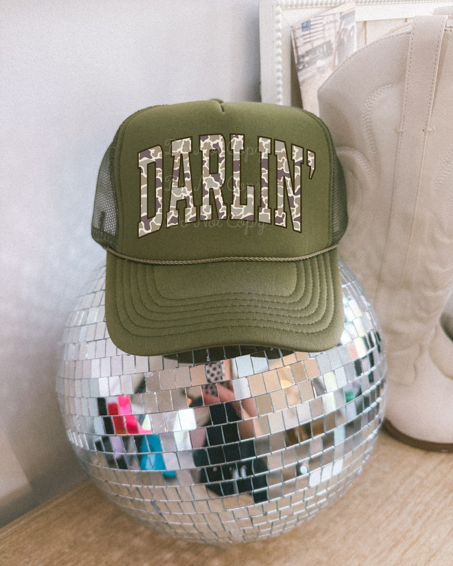 Camo Darlin' DTF Olive Hat (TAT 15 BIZ DAYS)