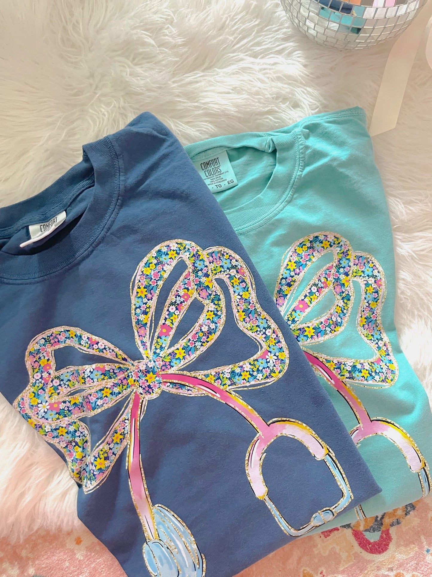 Purple Floral Stethoscope DTF Graphics