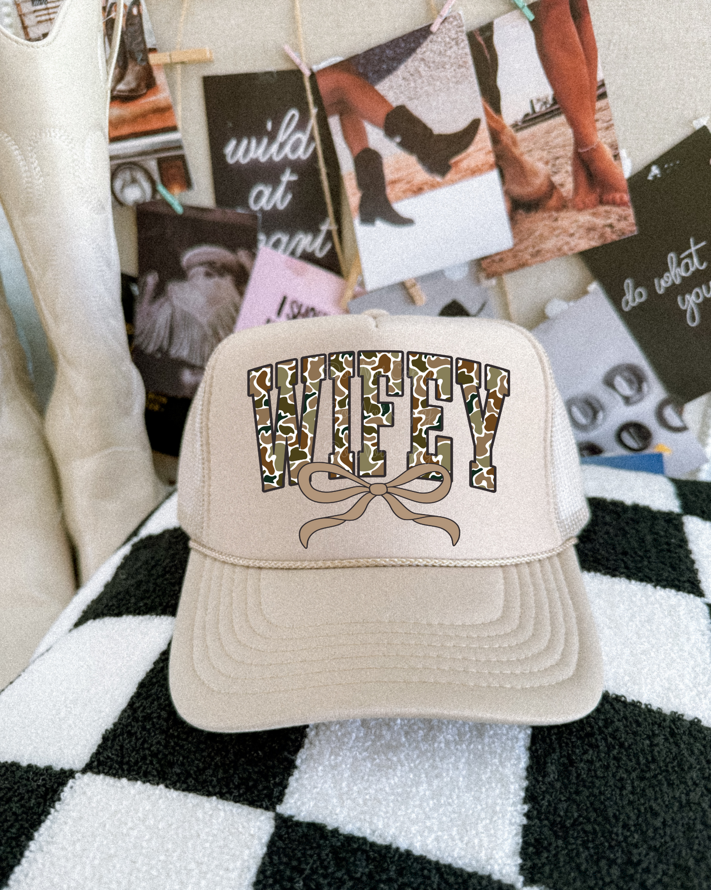 Camo Wifey DTF Tan Hat (TAT 15 BIZ DAYS)
