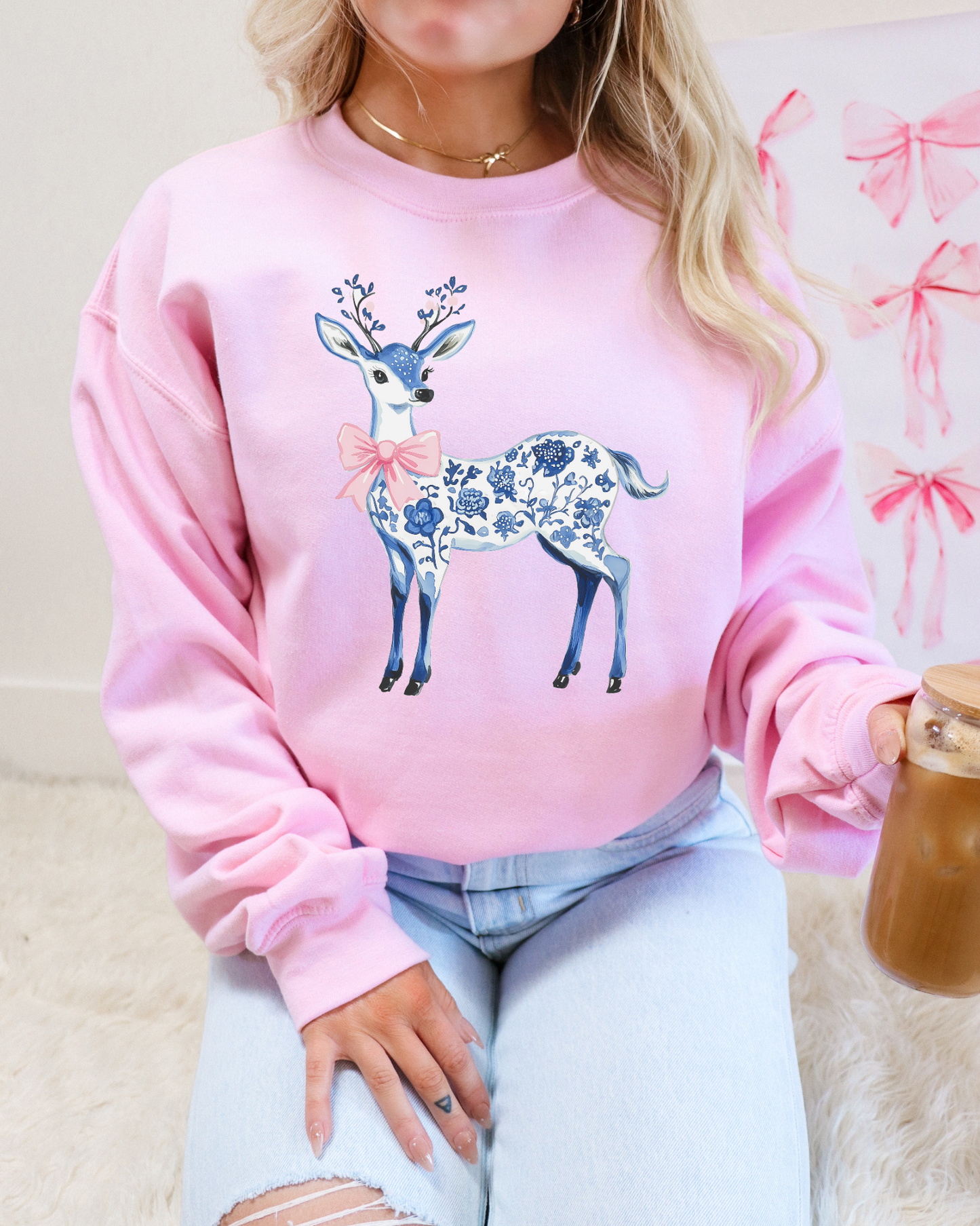 Blue Floral Deer DTF Graphics