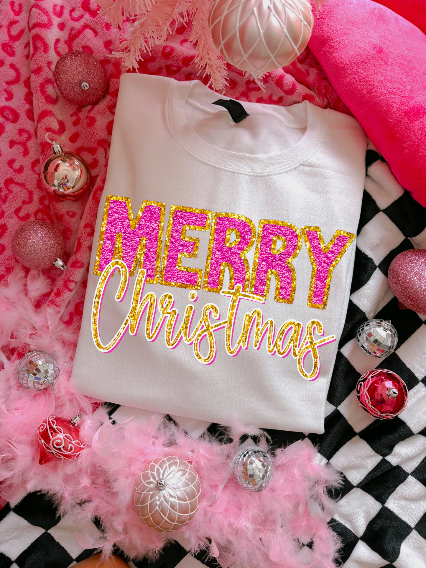Merry Christmas Faux Glitter DTF Graphics
