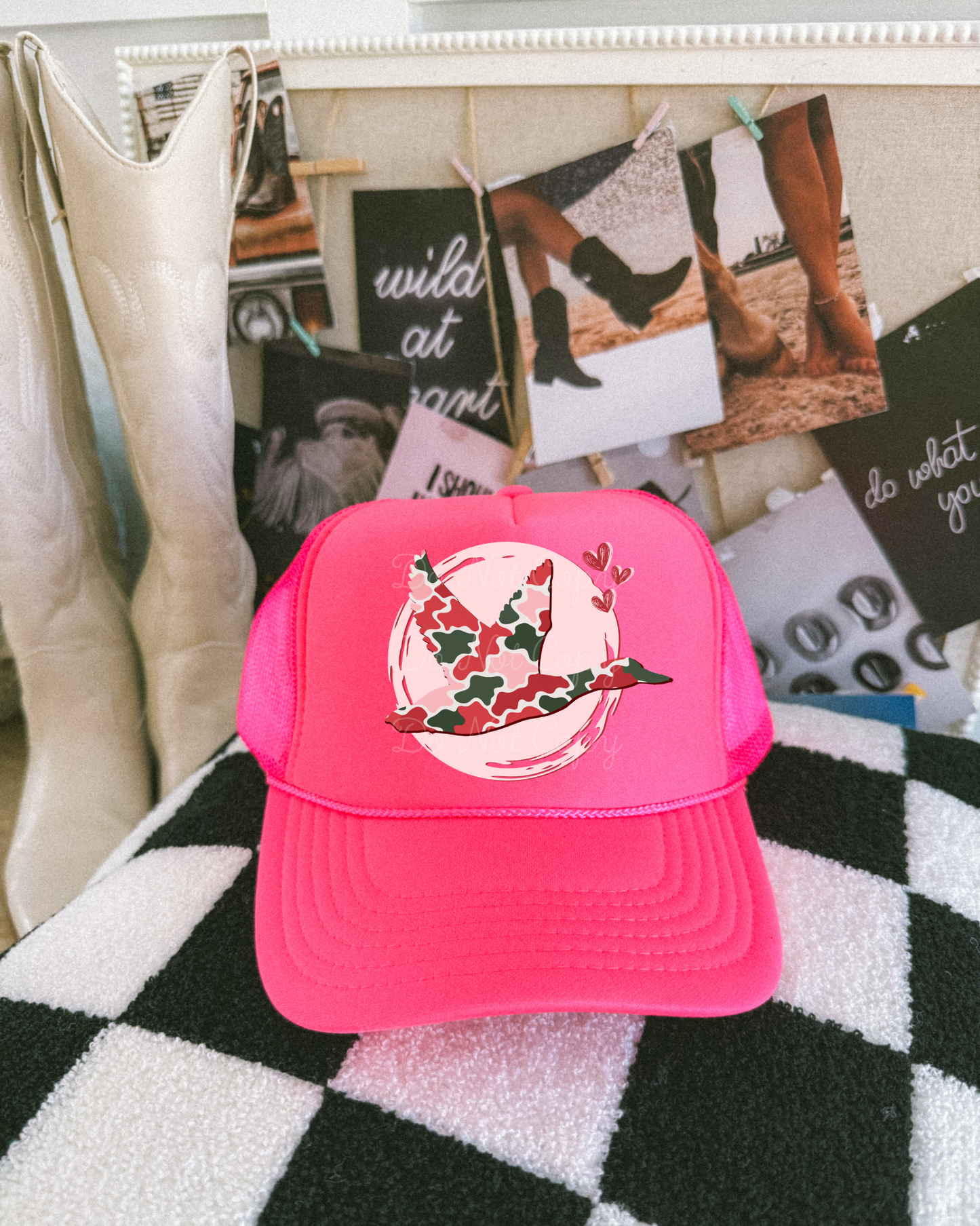Valentine’s Camo Duck DTF Hot Pink Hat (TAT 15 BIZ DAYS)