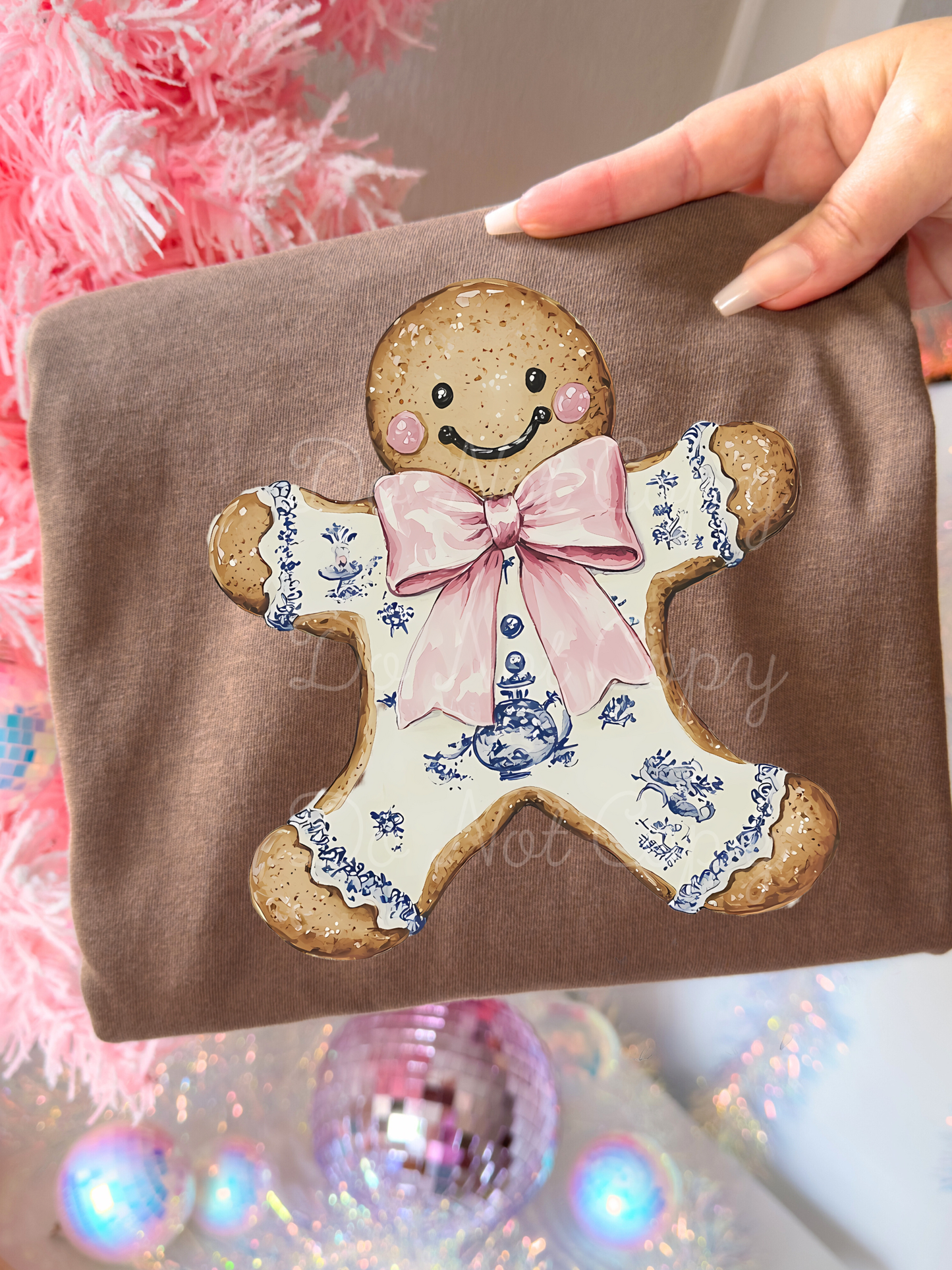 Blue Floral Gingerbread Man DTF Graphics