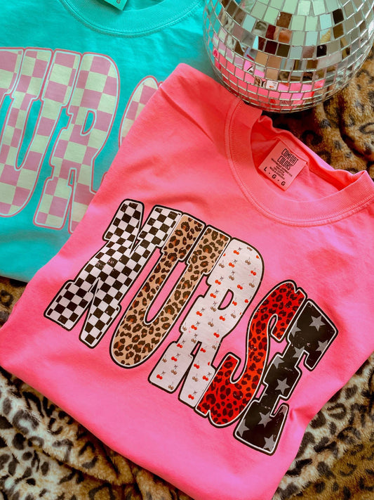 Edgy Checkered Cheetah Nurse DTF Graphics