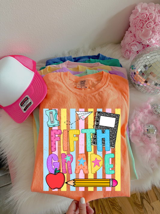 5th Grade Rainbow Stripes DTF Graphics