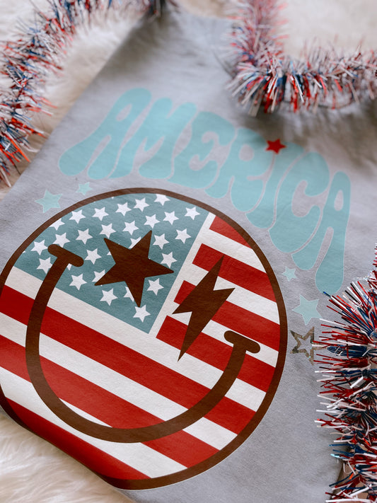 America Smiley Patriotic DTF Graphics On Granite