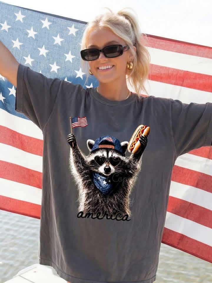 America Raccoon DTF Graphics