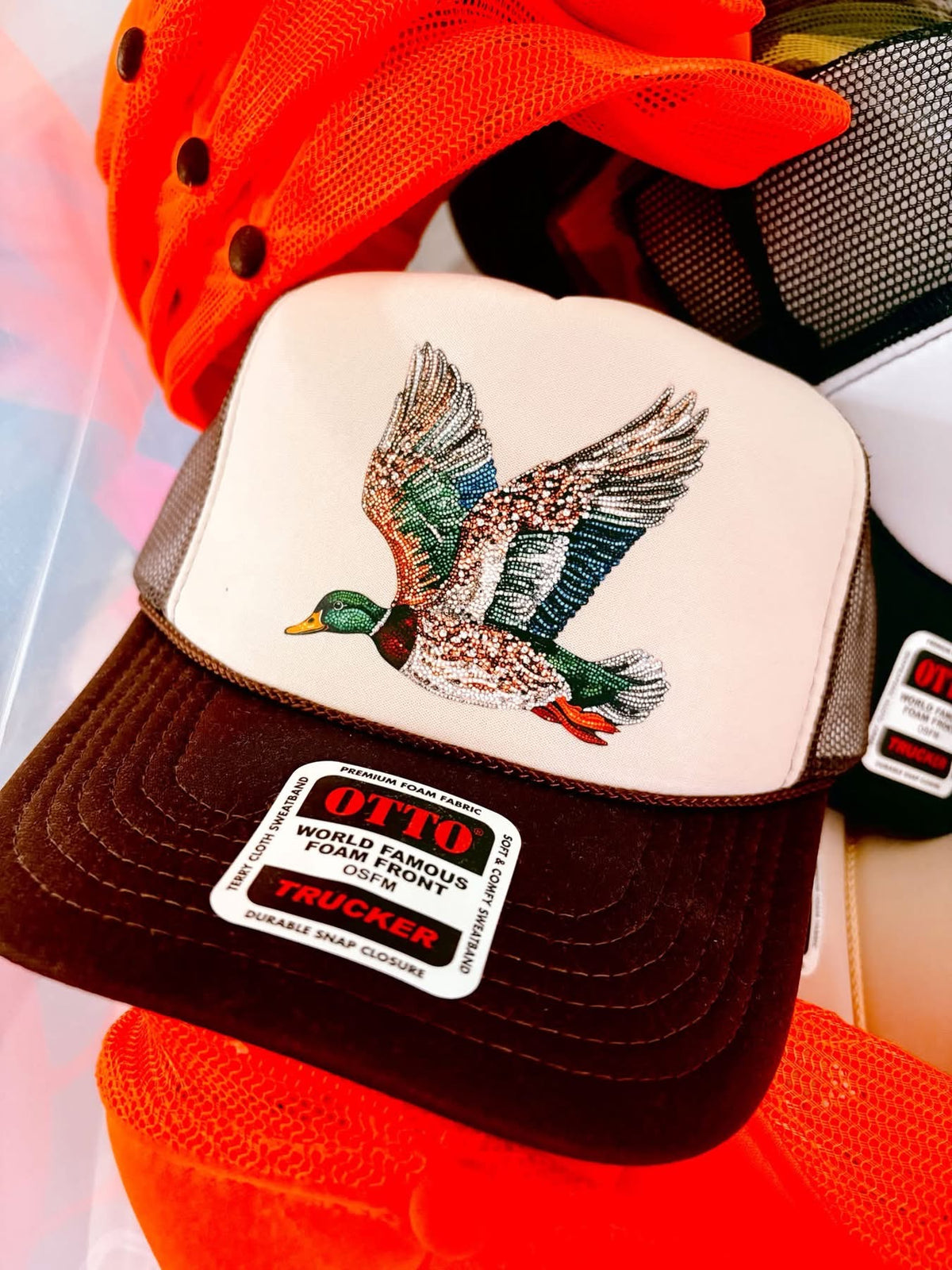 Faux Rhinestone Duck DTF Brown + Tan Hat