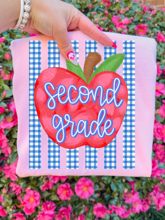 2nd Grade Apple & Stripes Rainbow Stripes DTF Graphics