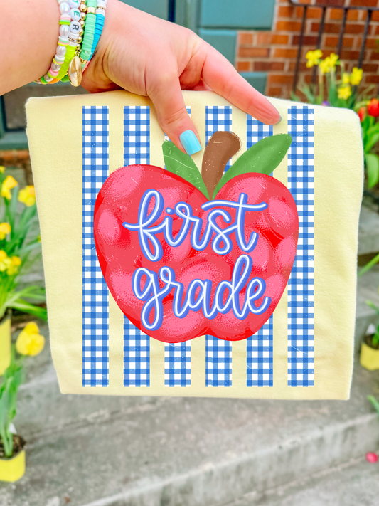1st Grade Apple & Stripes Rainbow Stripes DTF Graphics