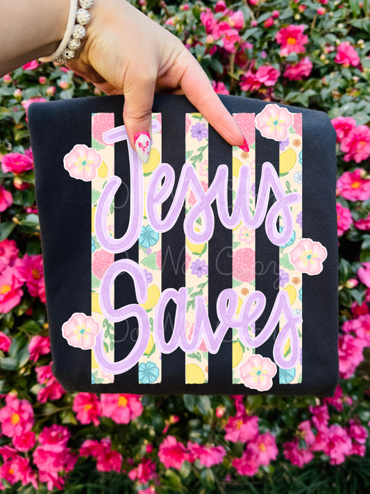 Jesus Saves Floral Stripes DTF Graphics