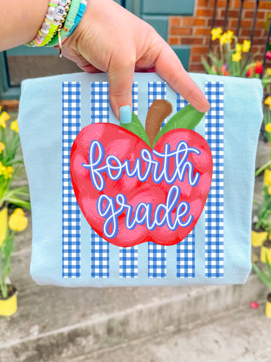 4th Grade Apple & Stripes Rainbow Stripes DTF Graphics