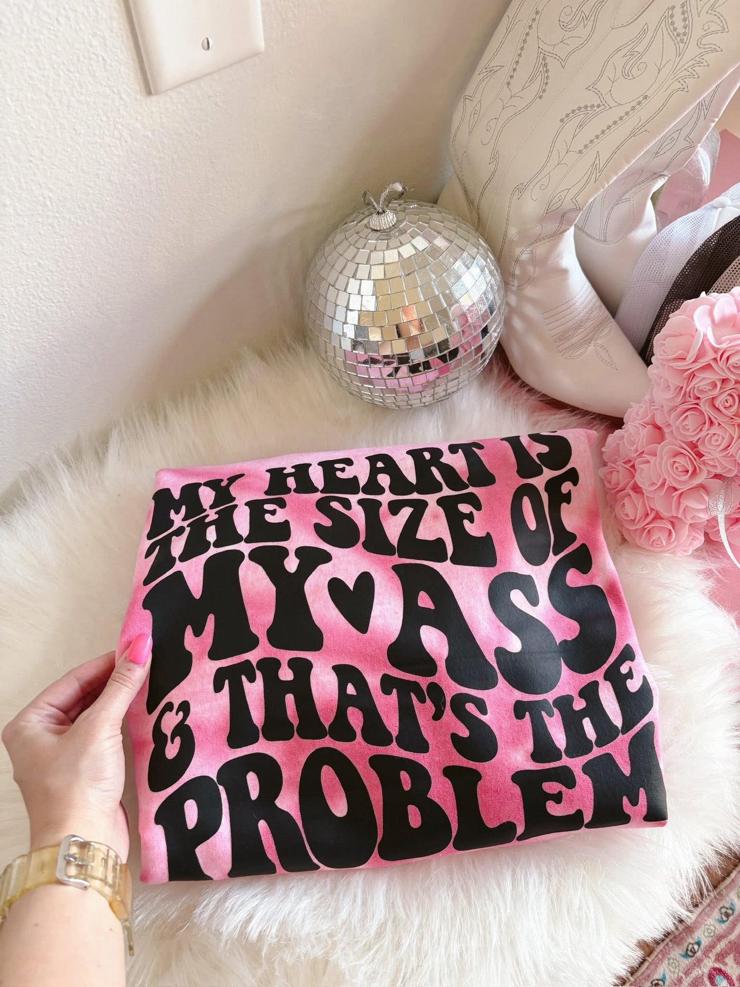 My Heart Is The Size Of My Ass Pink Gildan Tie Dye (front & back) DTF Graphics