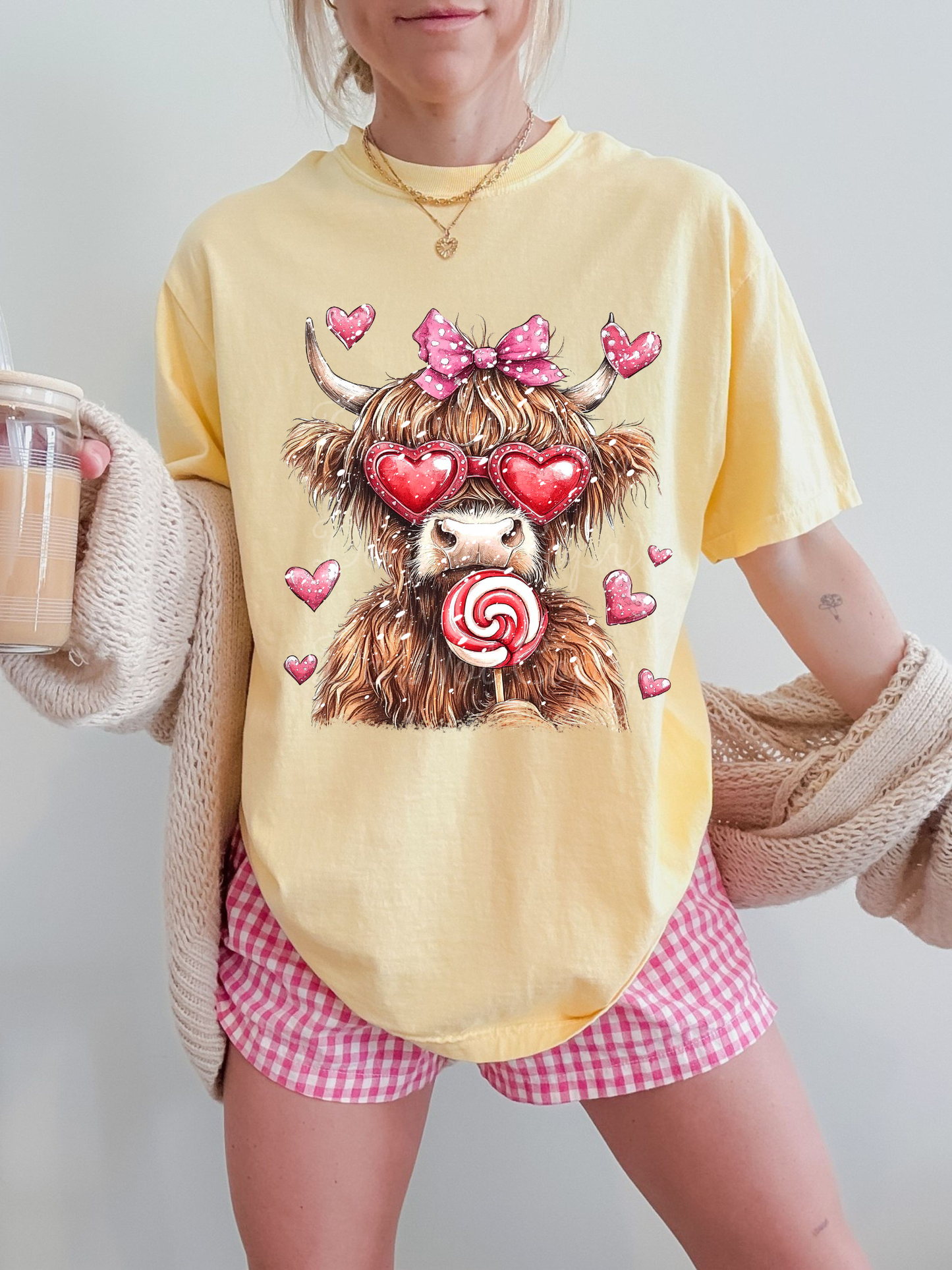 Valentine’s Highland Cow DTF Graphics