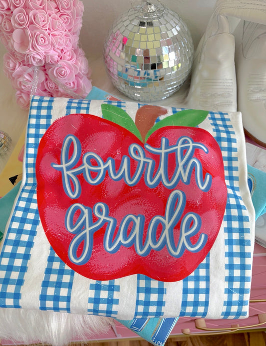 4th Grade Apple & Stripes Rainbow Stripes DTF Graphics