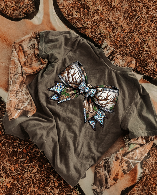 Rhinestone Antler Camo Bow DTF Graphics