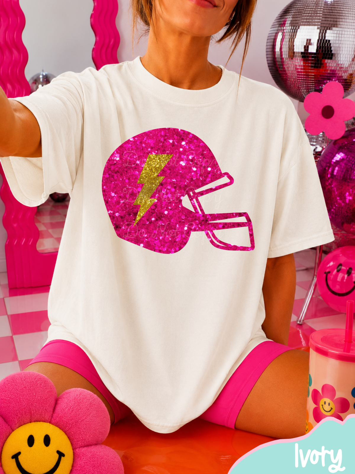 Faux Glitter Football Helmet DTF Graphics