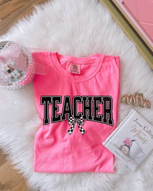 Teacher Checkered Bow DTF Graphics