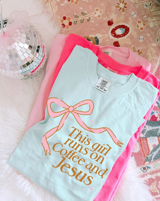 This Girl Runs On Coffee & Jesus DTF Graphics