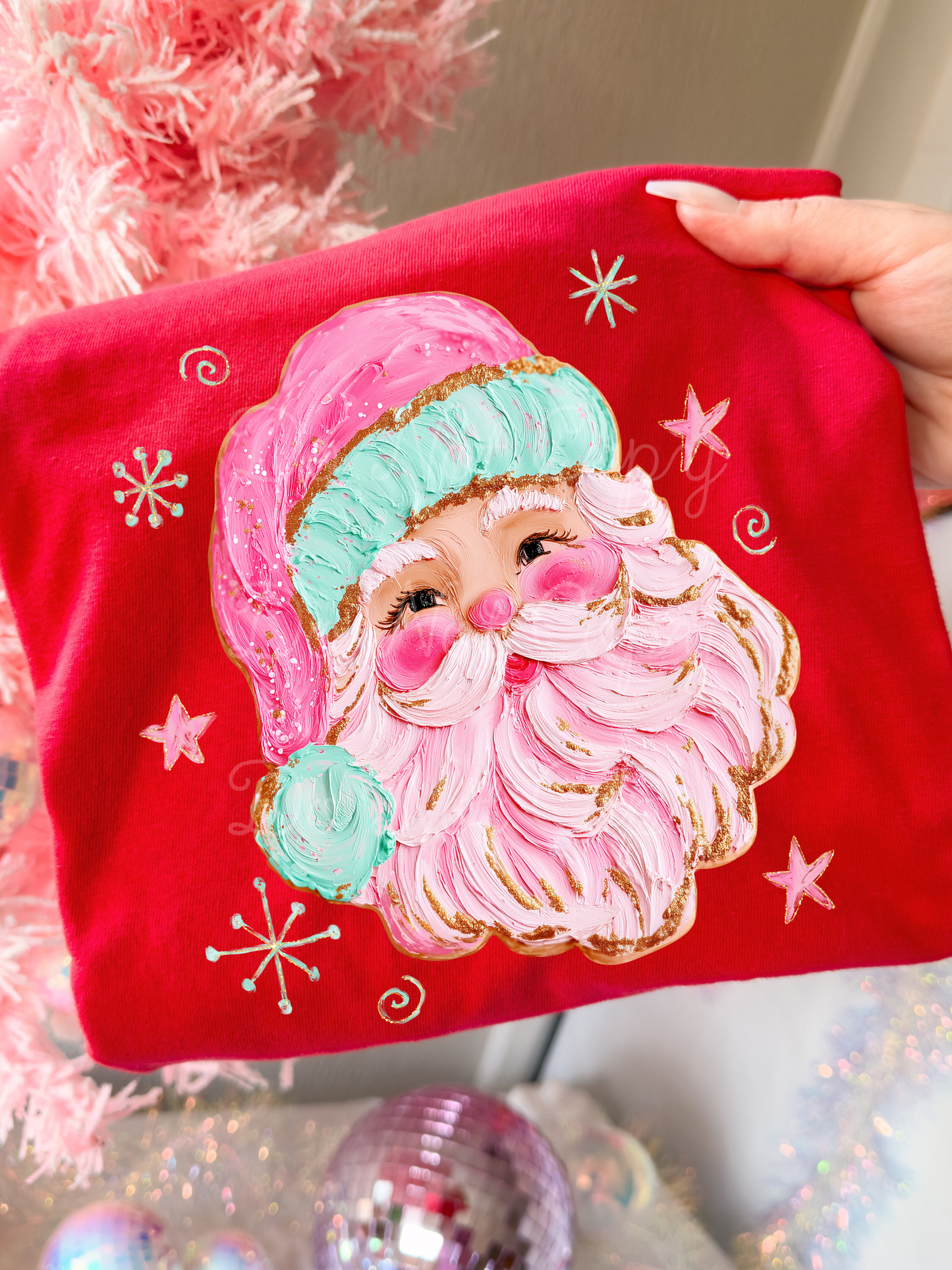 Pink Santa DTF Graphics