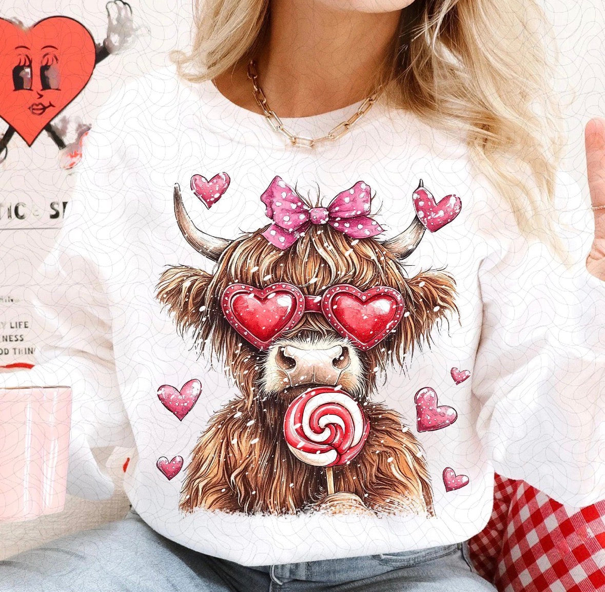 Valentine’s Highland Cow DTF Graphics